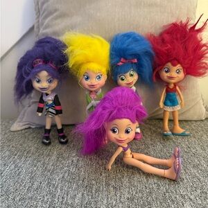 5 Troll Dolls Set Vibrant Hair